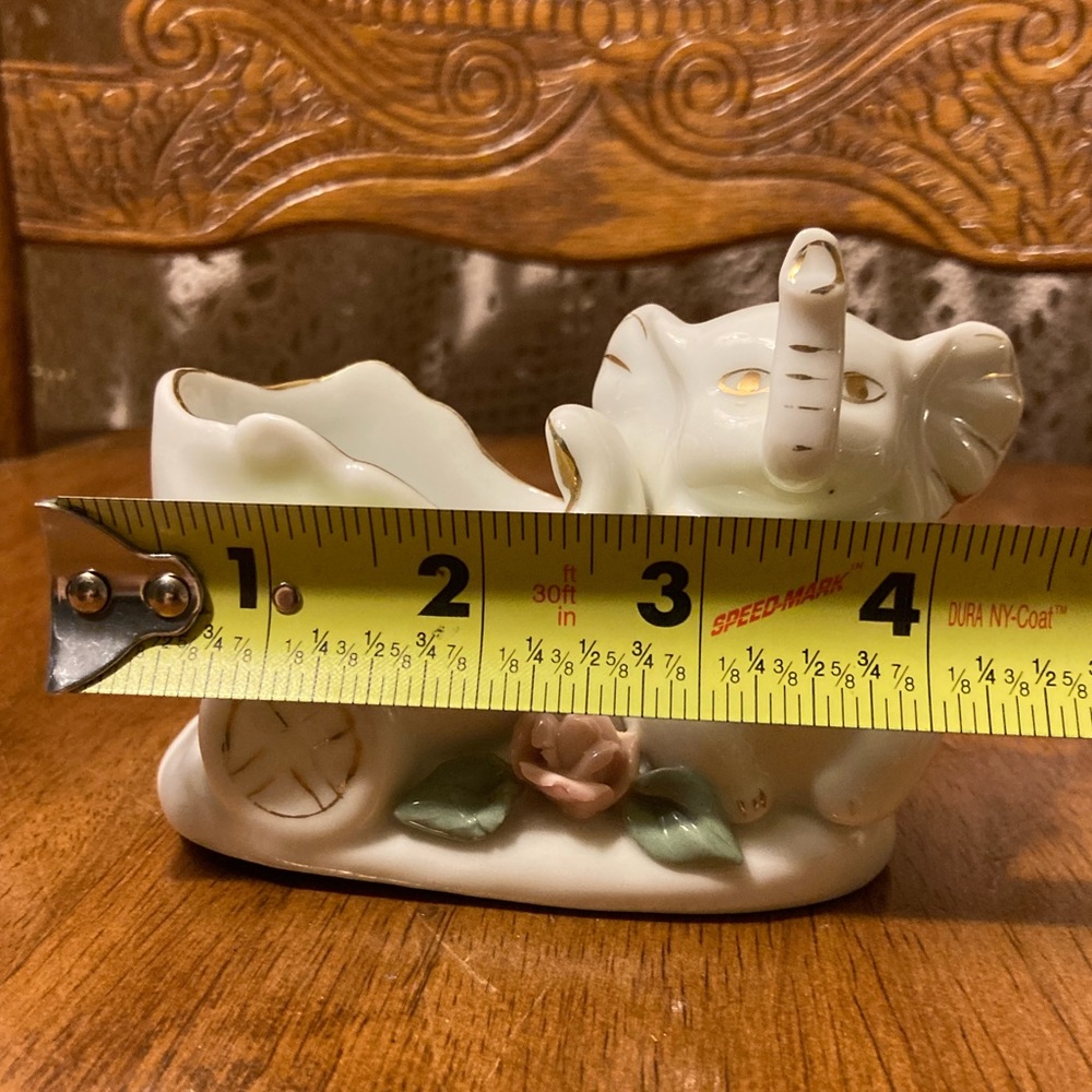 Elephant and Cart Trinket Dish Figure - Floral Detail, Gold Accents - Picture 13 of 14